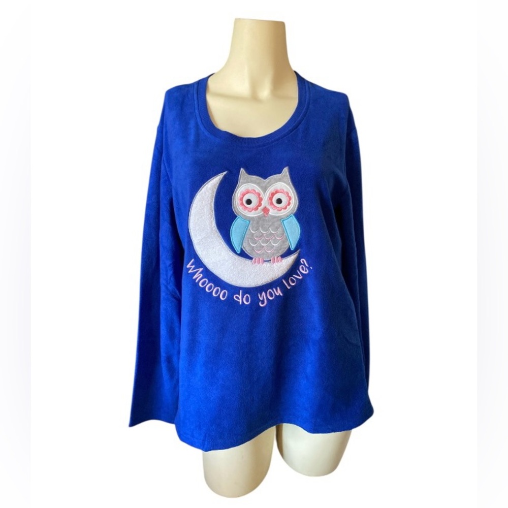 PJ Couture royal blue women's sweatshirt or pyjama top with an owl graphic L